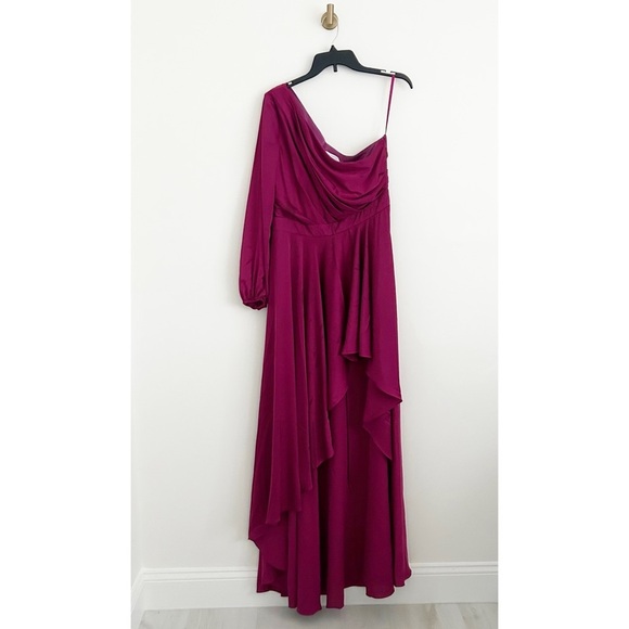 Mac Duggal Berry Satin One Shoulder High Low Maxi Gown Dress Size 10 - Picture 3 of 9